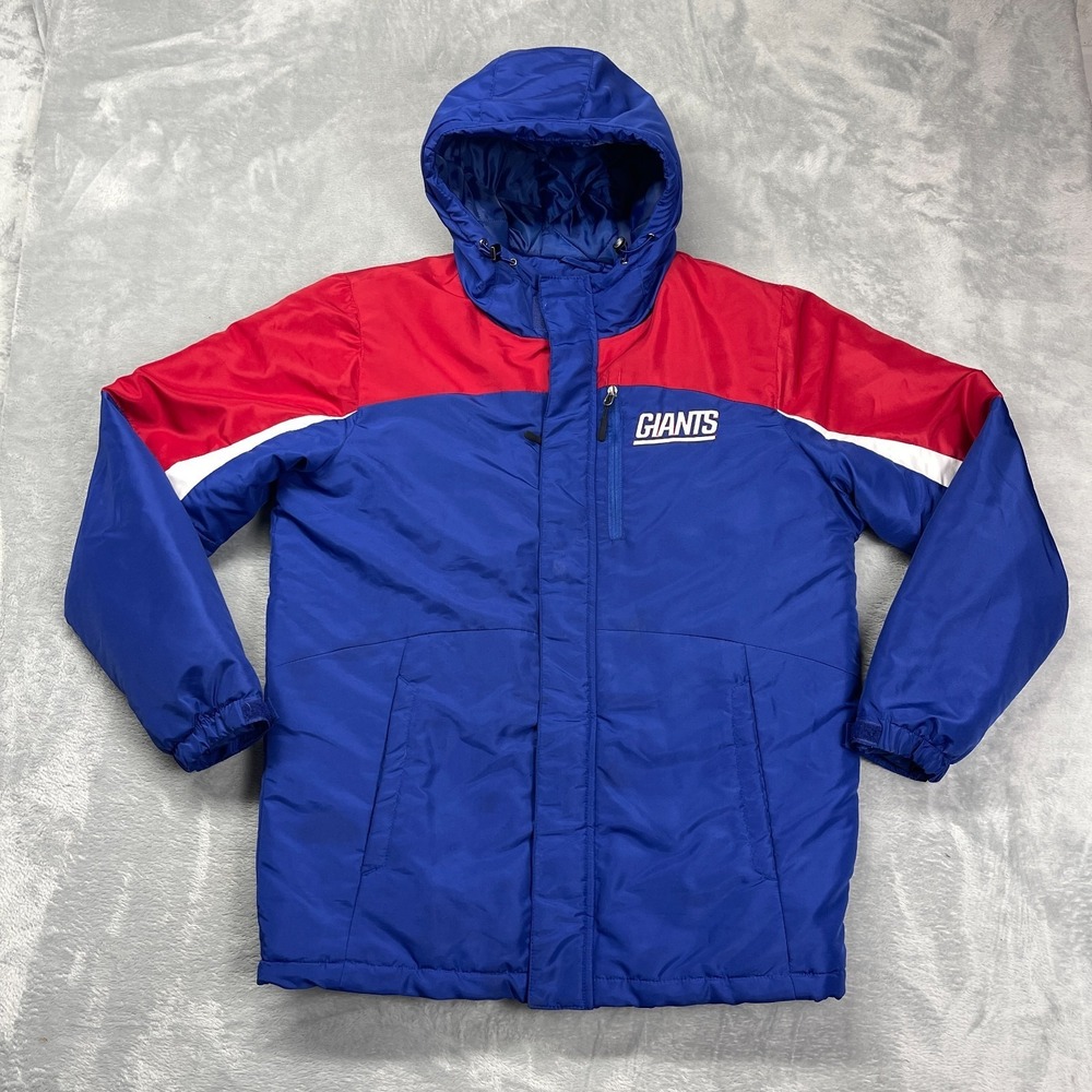 New York Giants Jacket Mens Medium Blue Red NFL Football Sports Hooded‎ Full Zip